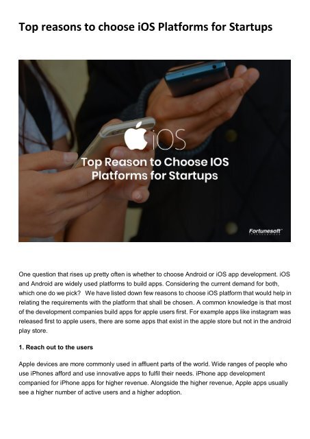 Top reasons to choose iOS Platforms for Startups