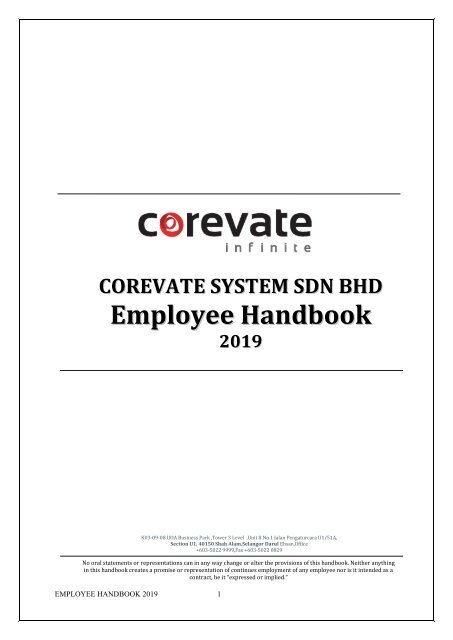 New Corevate Employee Handbook Jan 2019
