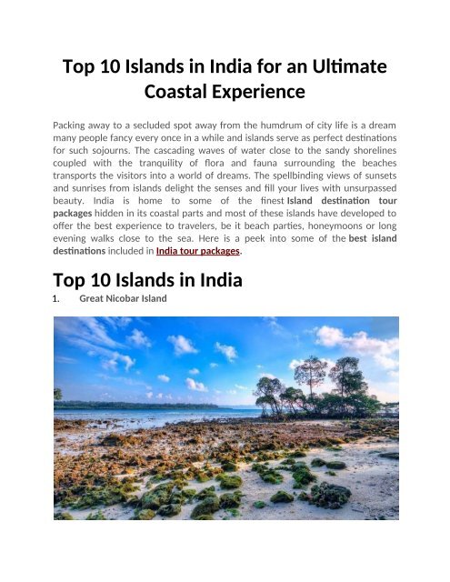 Top 10 Islands in India for an Ultimate Coastal Experience