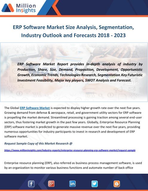 ERP Software Market Size Analysis, Segmentation, Industry Outlook and Forecasts 2018 - 2023