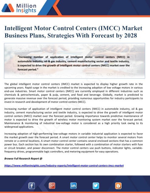 Intelligent Motor Control Centers (IMCC) Market Business Plans, Strategies With Forecast by 2028