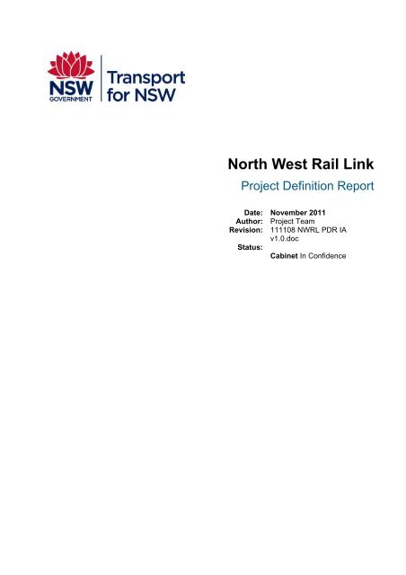 North West Rail Link Project Definition Report Nsw Government