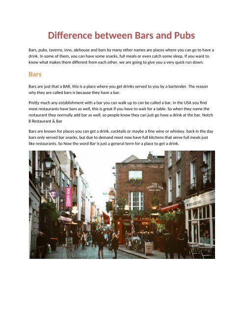 What are the differences between Bars, Pubs, Clubs, Discos and