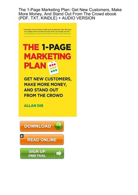 The 1-Page Marketing Plan: Get New Customers, Make More Money, and Stand  Out from the Crowd