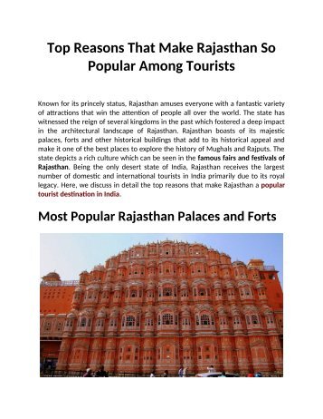 Top Reasons That Make Rajasthan So Popular Among Tourists