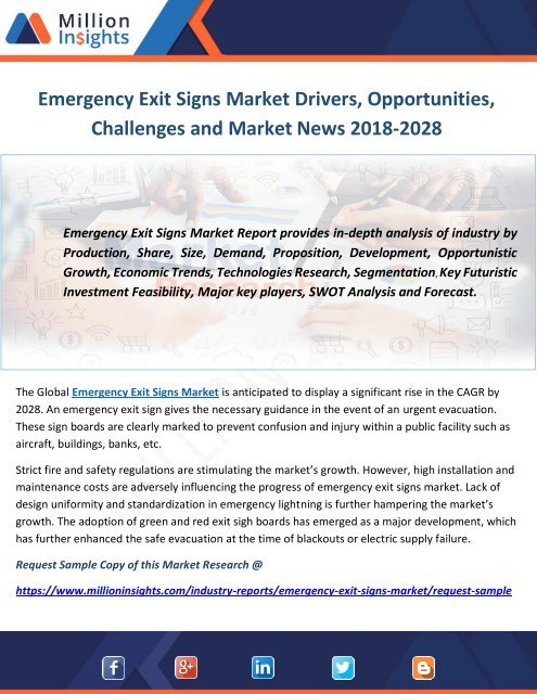 Emergency Exit Signs Market Drivers, Opportunities, Challenges and Market News 2018-2028