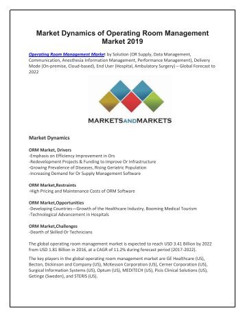 Market Dynamics of Operating Room Management Market 2019
