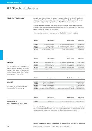 Fischer Papier AG - Druckchemikalien Übersicht
