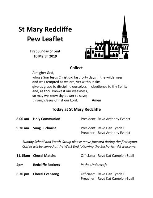 St Mary Redcliffe Church Pew Leaflet - March 10 2019 