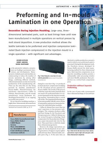 Preforming and In-mould Lamination in one Operation - Krauss Maffei