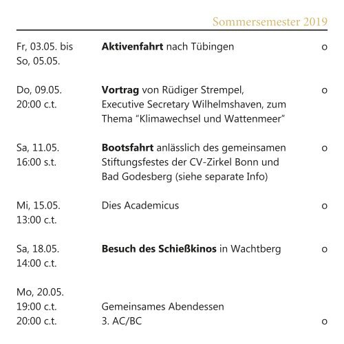 Semesterprogramm Sommer 2019 Alania Bonn