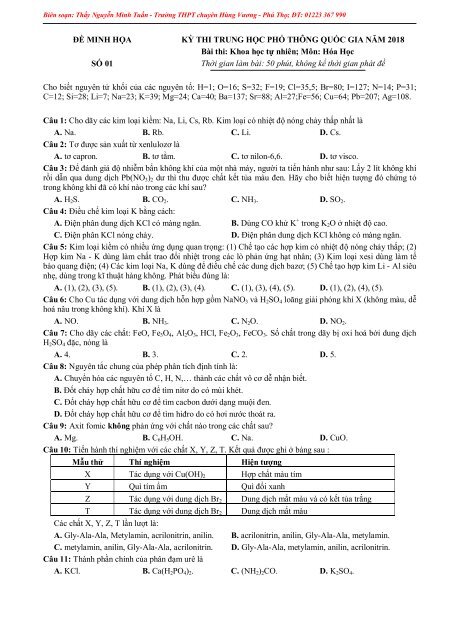10 ĐỀ MINH HỌA 8 ĐIỂM KỲ THI TRUNG HỌC PHỔ THÔNG QUỐC GIA MÔN HÓA CÓ HƯỚNG DẪN GIẢI