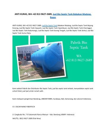 ANTI KURAS, WA +62 812-9627-2689, Jual Bio Septic Tank Babakan Madang, Bogor