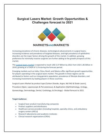 Surgical Lasers Market Growth Opportunities and Challenges forecast to 2021