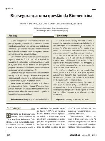 Biossegurança uma questão da Biomedicina