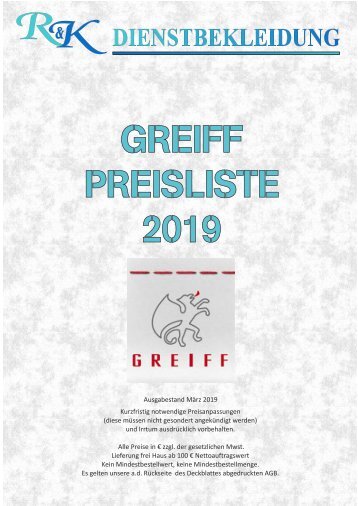 2019 Greiff Verkaufspreisliste