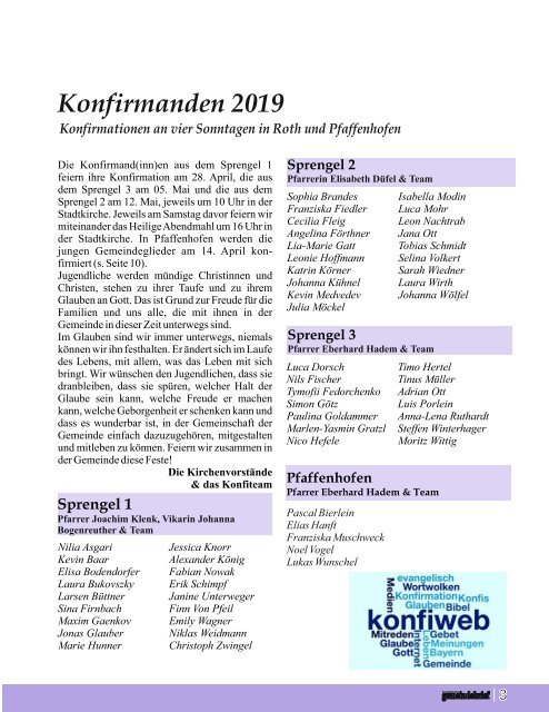 Evang.-luth. Kirchengemeinde Roth - Gemeindebrief März 2019 - Mai 2019