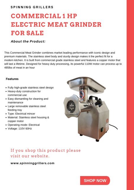 Electric meat grinder features