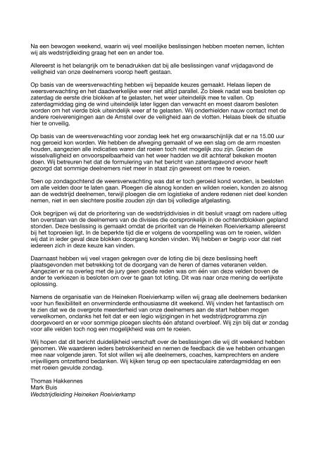 Reactie Wedstrijdleiding roeivierkamp 2019