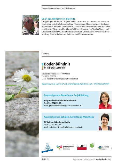 Bodenbündnis Angebotskatalog für Schulen und Kindergärten 2019