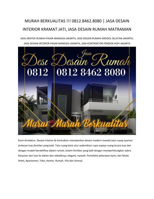 MURAH BERKUALITAS !!! 0812.8462.8080 JASA DESAIN INTERIOR KRAMAT JATI, JASA DESAIN RUMAH MATRAMAN