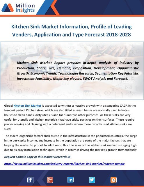 Kitchen Sink Market Information, Profile of Leading Venders, Application and Type Forecast 2018-2028