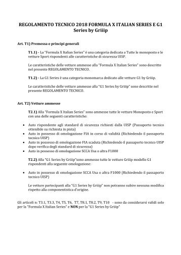 regolamento tecnico FX e G1 Series 2019