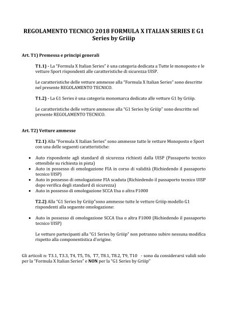 regolamento tecnico FX e G1 Series 2019