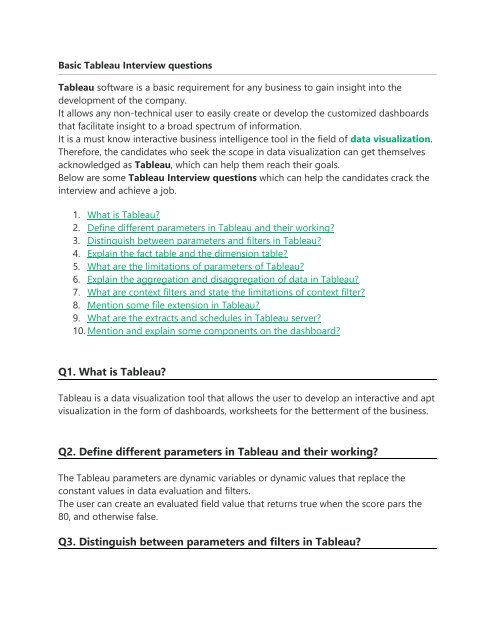 Basic Tableau Interview questions
