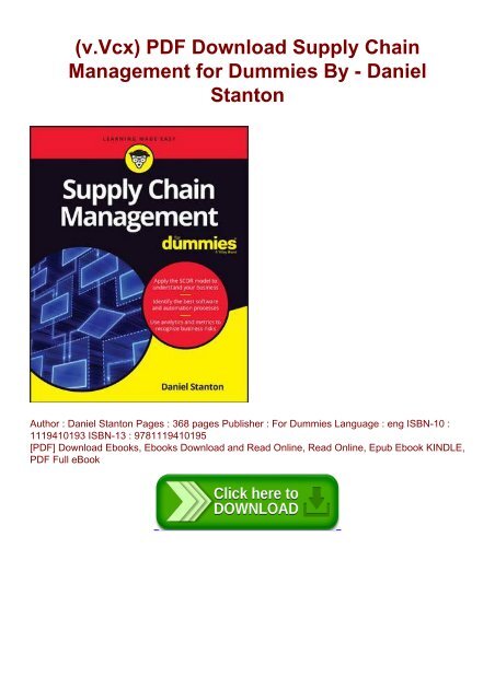 (v.Vcx) PDF Download Supply Chain Management for Dummies By - Daniel  Stanton