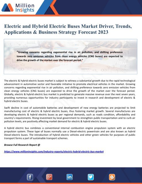 Electric and Hybrid Electric Buses Market Driver, Trends, Applications &amp; Business Strategy Forecast 2023