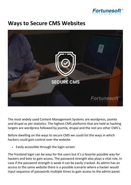 Ways to secure CMS Websites - Fortunesoft