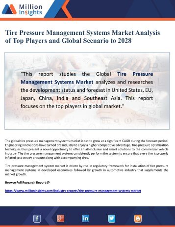 Tire Pressure Management Systems Market Analysis of Top Players and Global Scenario to 2028