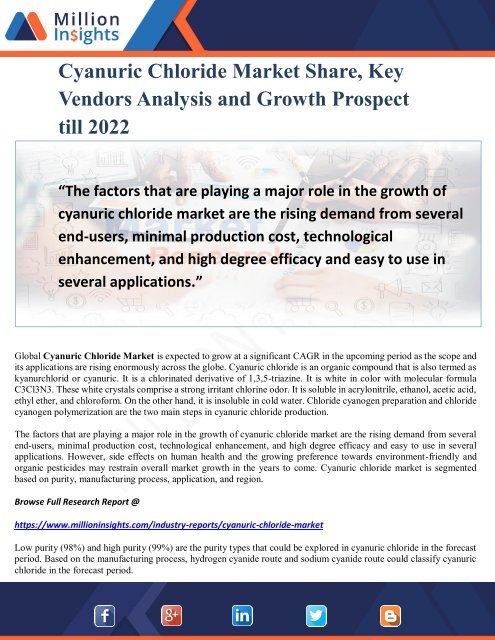 Cyanuric Chloride Market Share, Key Vendors Analysis and Growth Prospect till 2022