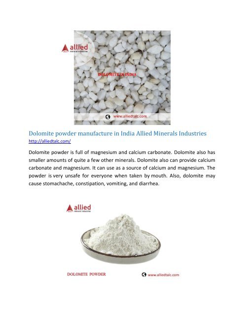 Dolomite powder manufacture in India Allied Minerals Industries