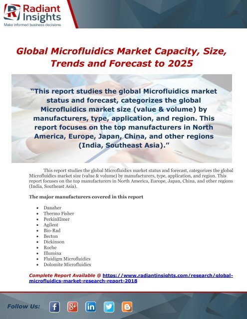 Global Microfluidics Market Capacity, Size, Trends and Forecast to 2025