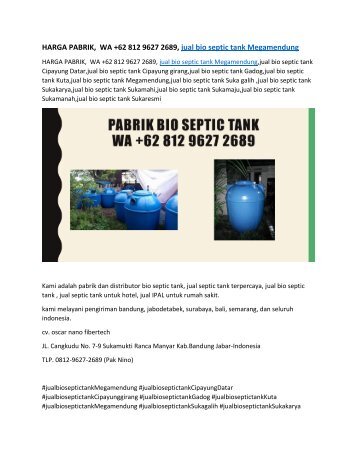 HARGA PABRIK,  WA +62 812 9627 2689, jual bio septic tank Megamendung