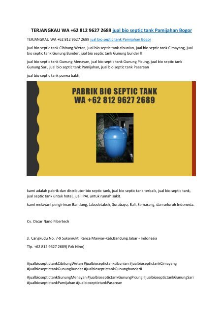 TERJANGKAU WA +62 812 9627 2689 jual bio septic tank Pamijahan Bogor