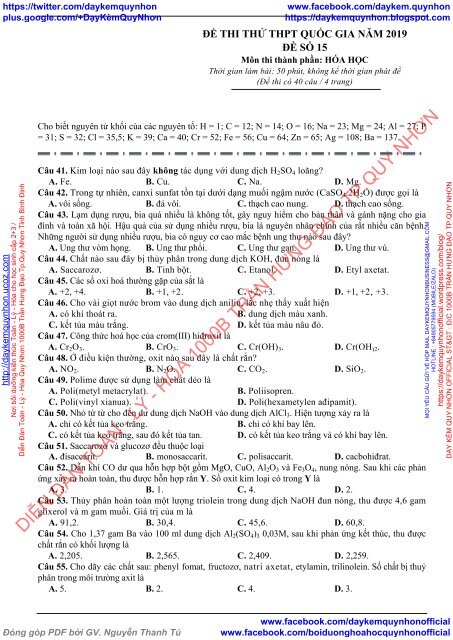 BỘ ĐỀ BIÊN SOẠN THEO CẤU TRÚC ĐỀ MINH HỌA CỦA BỘ GIÁO DỤC NĂM 2019 - MÔN THI THÀNH PHẦN HÓA HỌC - 17  ĐỀ CÓ HƯỚNG DẪN GIẢI CHI TIẾT