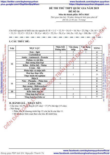 BỘ ĐỀ BIÊN SOẠN THEO CẤU TRÚC ĐỀ MINH HỌA CỦA BỘ GIÁO DỤC NĂM 2019 - MÔN THI THÀNH PHẦN HÓA HỌC - 17  ĐỀ CÓ HƯỚNG DẪN GIẢI CHI TIẾT