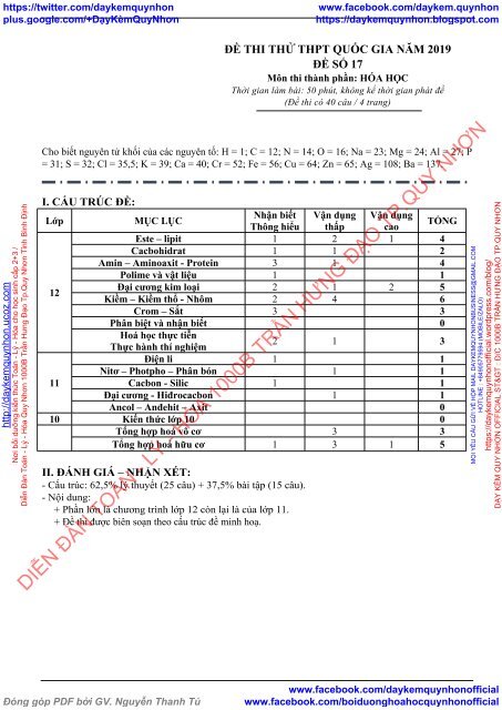 BỘ ĐỀ BIÊN SOẠN THEO CẤU TRÚC ĐỀ MINH HỌA CỦA BỘ GIÁO DỤC NĂM 2019 - MÔN THI THÀNH PHẦN HÓA HỌC - 17  ĐỀ CÓ HƯỚNG DẪN GIẢI CHI TIẾT