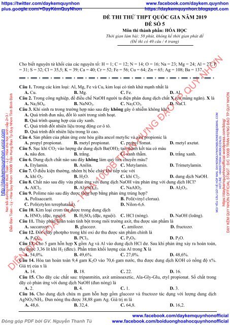 BỘ ĐỀ BIÊN SOẠN THEO CẤU TRÚC ĐỀ MINH HỌA CỦA BỘ GIÁO DỤC NĂM 2019 - MÔN THI THÀNH PHẦN HÓA HỌC - 17  ĐỀ CÓ HƯỚNG DẪN GIẢI CHI TIẾT