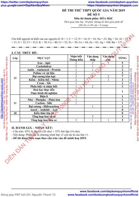 BỘ ĐỀ BIÊN SOẠN THEO CẤU TRÚC ĐỀ MINH HỌA CỦA BỘ GIÁO DỤC NĂM 2019 - MÔN THI THÀNH PHẦN HÓA HỌC - 17  ĐỀ CÓ HƯỚNG DẪN GIẢI CHI TIẾT