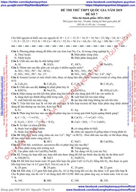 BỘ ĐỀ BIÊN SOẠN THEO CẤU TRÚC ĐỀ MINH HỌA CỦA BỘ GIÁO DỤC NĂM 2019 - MÔN THI THÀNH PHẦN HÓA HỌC - 17  ĐỀ CÓ HƯỚNG DẪN GIẢI CHI TIẾT