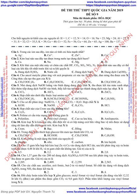 BỘ ĐỀ BIÊN SOẠN THEO CẤU TRÚC ĐỀ MINH HỌA CỦA BỘ GIÁO DỤC NĂM 2019 - MÔN THI THÀNH PHẦN HÓA HỌC - 17  ĐỀ CÓ HƯỚNG DẪN GIẢI CHI TIẾT