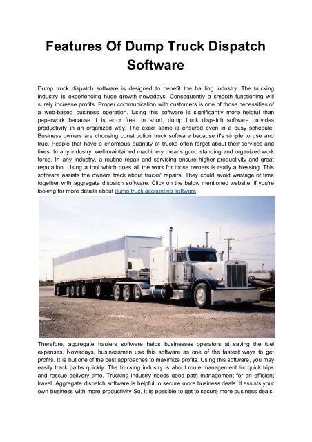 Features Of Dump Truck Dispatch Software