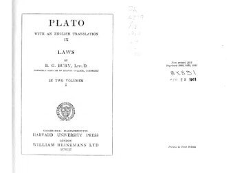 PLATO WITH AN ENGLISH TRANSLATION LAWS by R.G.Bury VOL.I -LOEB CLASSICAL LIBRARY 187- 1926