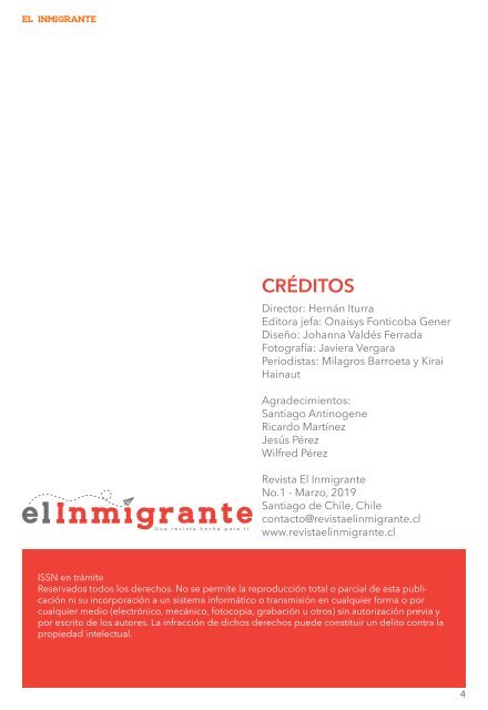 Revista El Inmigrante. No. 1 - Marzo 2019