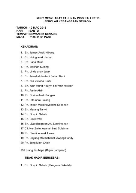 Minit Mesyuarat Tahunan Pibg Kali Ke 13