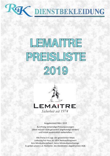 2019 Lemaitre Verkaufspreisliste